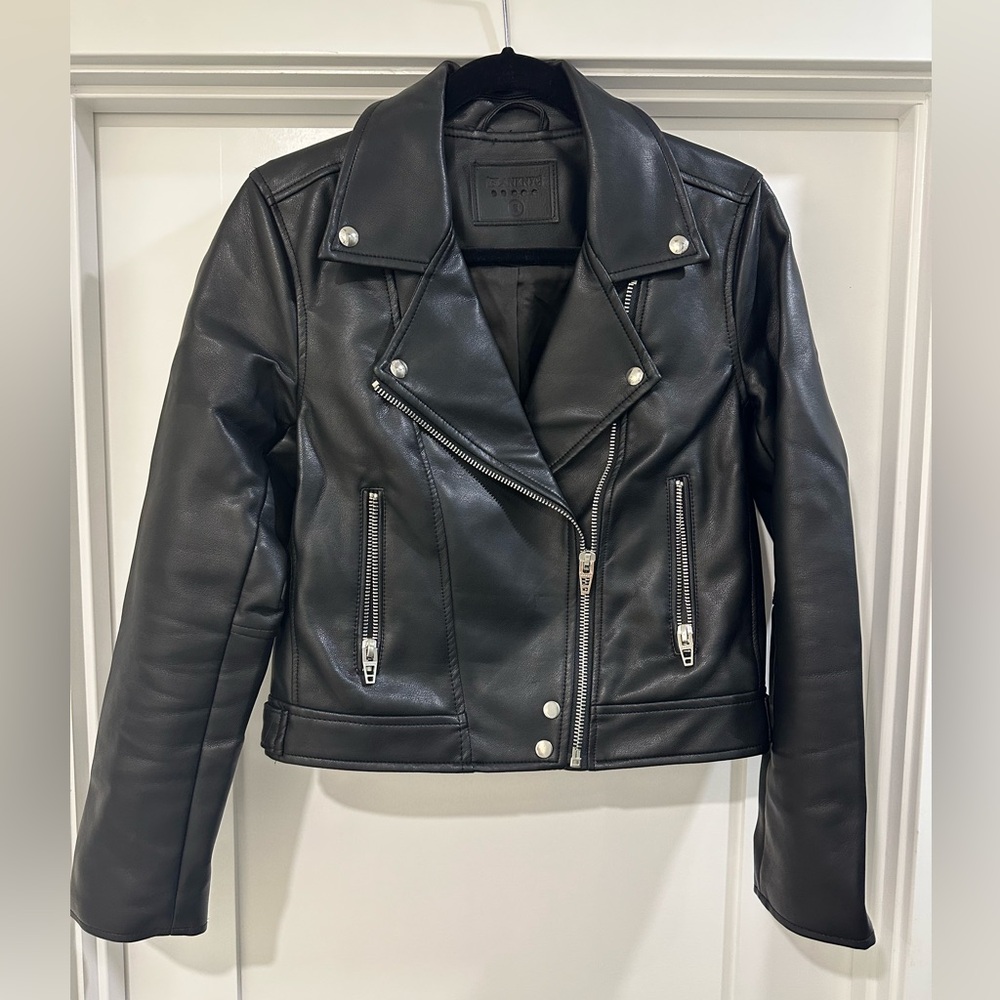 Blank NYC Black Leather Jacket with Silver Accents